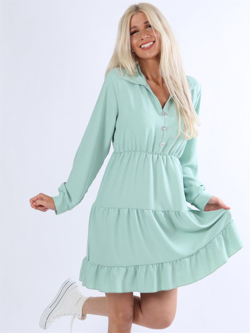 Slavia - Klänning med silverknappar och gummiband i midjan